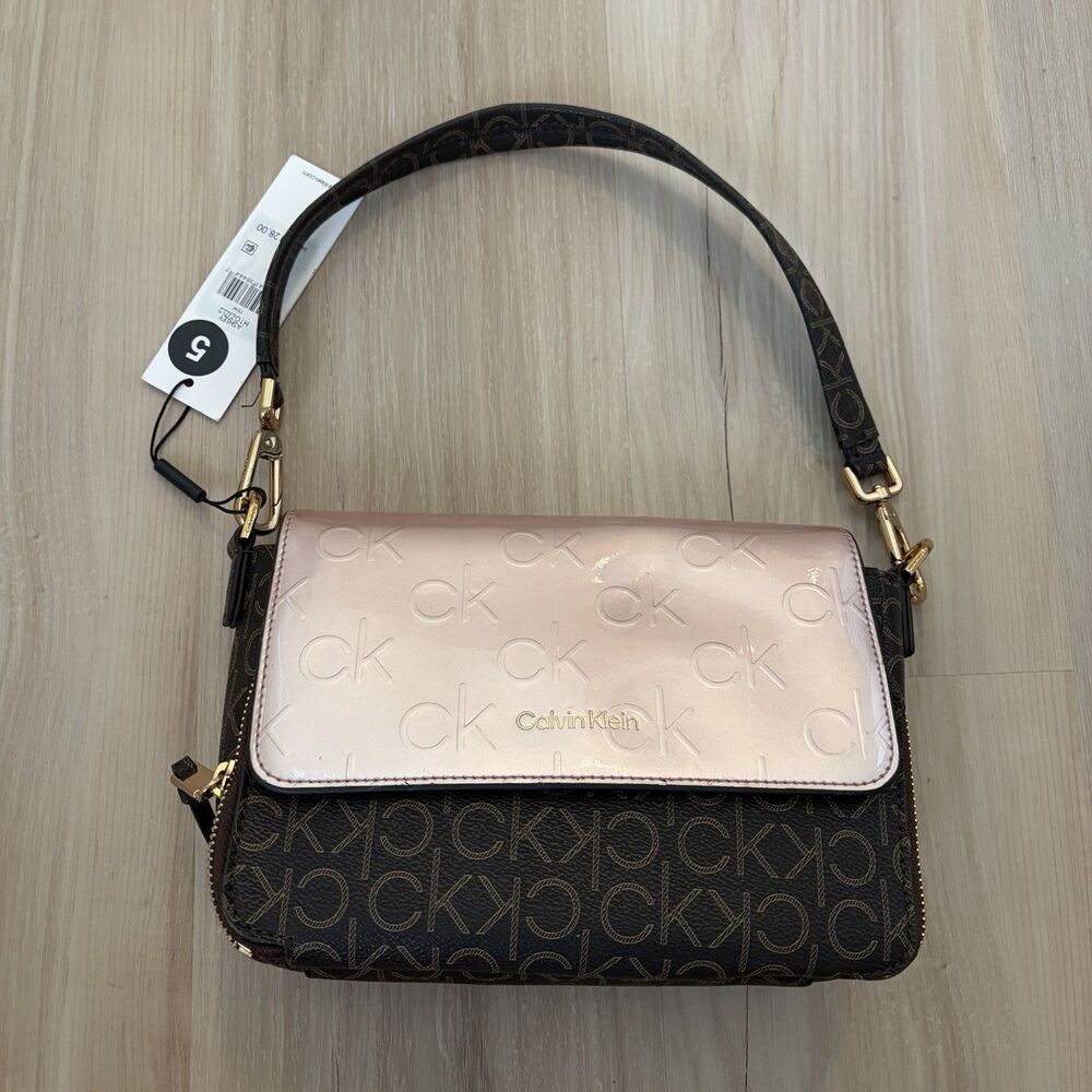 Calvin Klein Ashley Purse Handbag Satchel Pink and Brown NWT Monogram